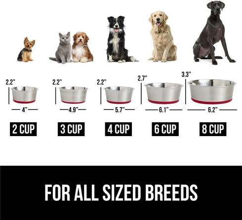 Gorilla Grip Stainless Steel Dog Bowl Set of 2, Heavy Duty Feeding Dishes with Rubber Base, Holds 2 Cups