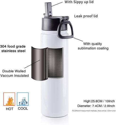 4 Pack 22 OZ PYD Life Sublimation Blank Tumbler Sports Wide Mouth Stainless Steel Water Bottle Vacuum Flask with Straw