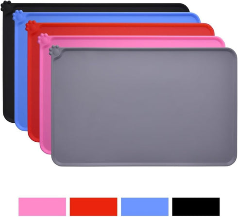 Guardians Silicone Dog Cat Bowl Mat, Non-Slip Pet Feeding Mat, Waterproof, Grey, 18.5"x11.8"