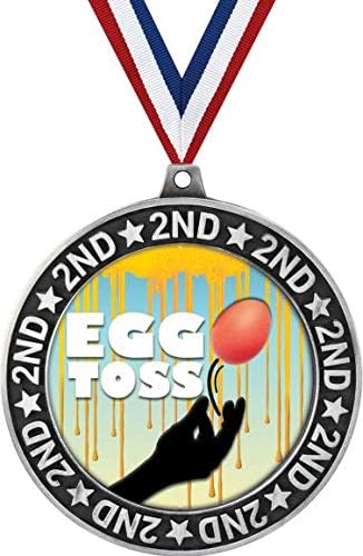 Egg Toss Second Place Medals, 2 3/4" Silver Egg Toss Trophy Medal