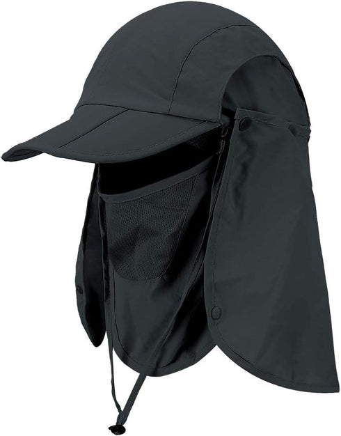 Foldable Sun Cap with Face Mask Neck Flap, Fishing Hats, UPF 50+ Protection Caps