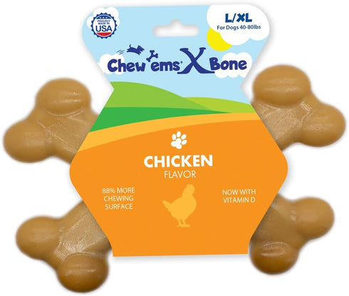 ChewEMS X Bone Dog Chew Toy for Aggressive Chewers Long-Lasting Chicken Flavor
