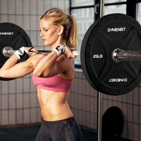 GYMENIST Bumper Plates for 2 Inch Olympic Bars, Premium Commercial Gym, Available in 10 LB to 55 LB Black or Multi Color