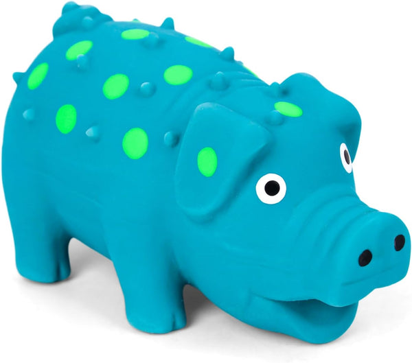 POPLAY 4" Squeaky Latex Grunting Pig Dog Toy, Small Blue Rubber Chew Gift for Dogs