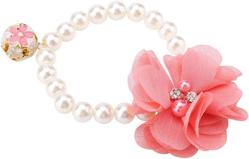 Pet Pearl Flower Necklace - Princess Necklace Collar Accessories for Puppy Decoration (Blue, Red)