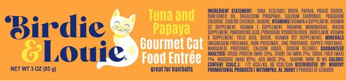 3 Oz (24 Birdie & Louie Tuna and Papaya Wet Cat Food Gourmet Entrees Flakes in Broth Cans)