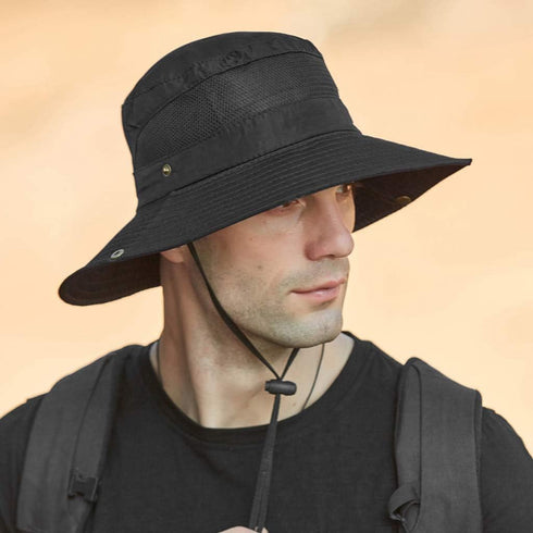 YOLAI Mens Outdoor Bucket Hat Mesh Breathable Sunshade Fisherman Cap Sunscreen Foldable Sun Visor Hat Outdoor Hiking
