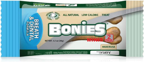 Bonies Natural Breath and Dental Formula Treats for Dogs, Chicken Flavor, 2 Mini Bones Pack