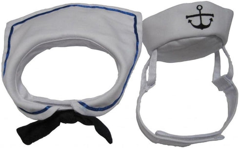 Dogs Kingdom Cat Dog Sailor Costume Set, Navy Tie Hat, White, One Size