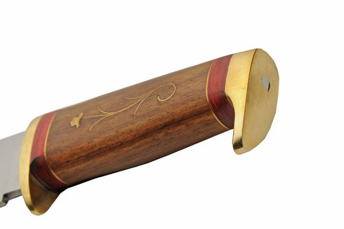 SZCO Supplies 12.25" Inlay Wood Handled Outdoor Hunting Knife With Leather Sheath