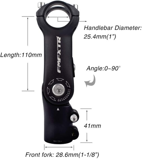 FOMTOR Adjustable Stem 0-90 Degree, 110mm MTB Bike Stem for 25.4mm Handlebar, Suitable for Mountain & Road Bikes