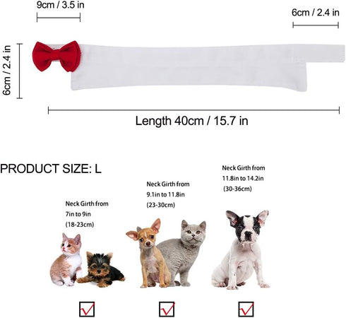 ZTON Handcrafted Adjustable Formal Pet Bowtie Collar Neck Tie for Dogs & Cats (L, Red)