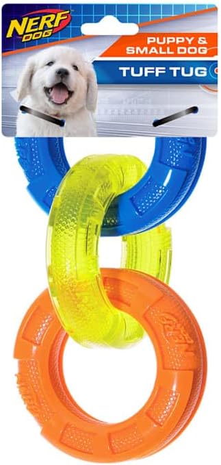 Nerf Dog 7.5in Rubber Tug Toy, Lightweight Durable Water Resistant Dog Toy for Small Dogs, Single Unit,