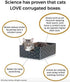 Modern Cat Box Lounger with Peek-a-Boo Cutout, Premium Corrugated Cardboard Bed for Kittens and Small Pets, Blue