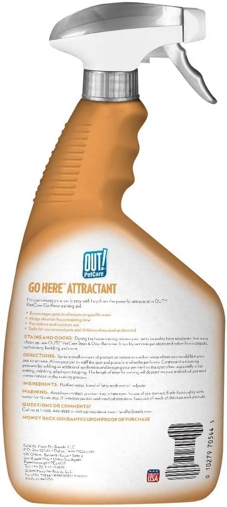OUT! PetCare Go Here Attractant Indoor and Outdoor Dog Training Spray, 32 oz, House-Training Aid
