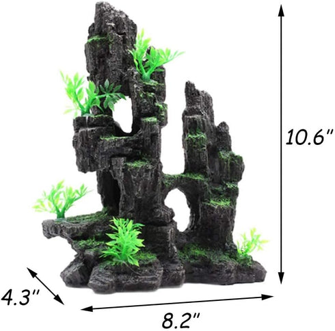 Tfwadmx Aquarium Mountain View Moss Tree Rock Cave Stone Ornament with Small Plants for Fish Tank Landscape