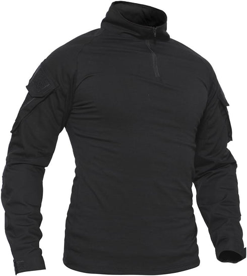 TACVASEN Men's Long Sleeve 1/4 Zip Tactical Military Shirt Windproof Hiking Pullover with Pockets