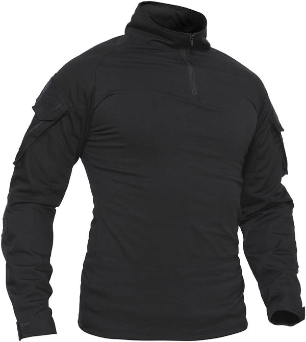 TACVASEN Men's Long Sleeve 1/4 Zip Tactical Military Shirt Windproof Hiking Pullover with Pockets