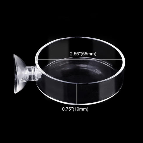 Aquarium Glass Feeder, Shrimp Feeding Dish, Round Clear Fish Tank Food Tray Container with Suction Cup, 65mm