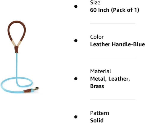 Mile High Life 5 Feet Dog Leash | Strong Rope with Premium Leather Handle | Heavy Duty Clasp | Blue for All Dogs