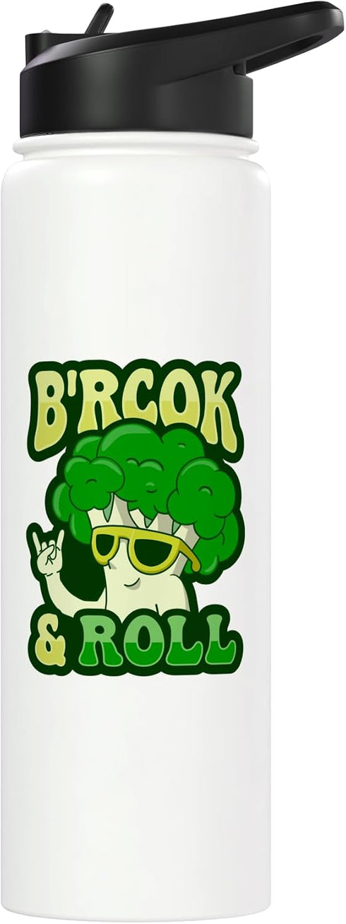 Funny Broccoli Brock and roll Pun Brock and roll Pun for a Vegan Food Lover Stainless Steel Insulated Water Bottle
