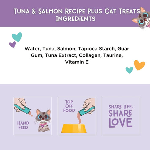 LOVE, NALA - Natural Lickable Cat Squeeze Up Treat,Topper - Tuna & Salmon Plus Collagen Mousse - Wet Food Cat Puree - Grain Free, Fiber Blend, Minerals, Vitamins - 4 Pack 2 oz.