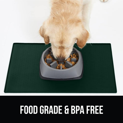 Gorilla Grip 100% Waterproof Raised Edge Silicone Pet Feeding Mat - Dog Cat Food Mat Protects Floors (18.5x11.5 Green)