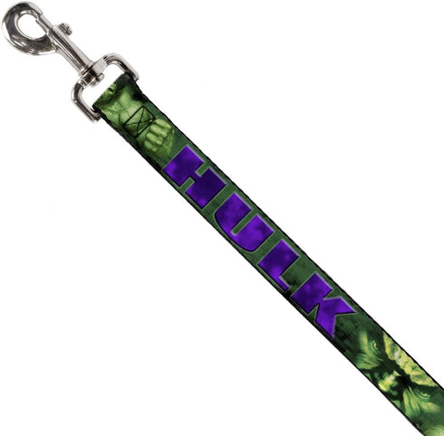 Dog Leash Hulk Face Close Up Action Pose Greens Purples 4 Feet Long 1.0 Inch Wide