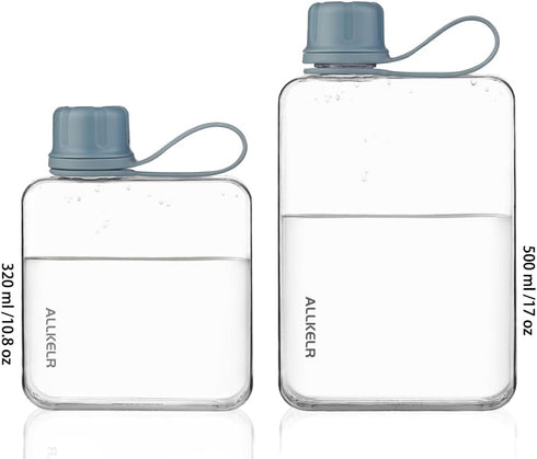 Portable Flat Water Bottle, BPA Free Reusable Tritan Plastic Travel Bottle, Lightweight Leakproof Slim Design (Blue,