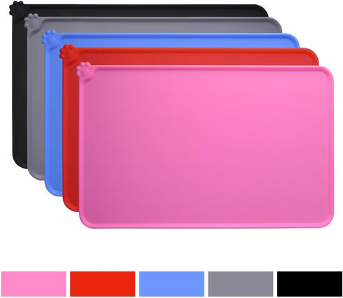 Silicone Dog Food Mat, Non-Slip Pet Feeding Mat, Waterproof Dog Placemat for Small Animals (18.5"x11.8", Pink)