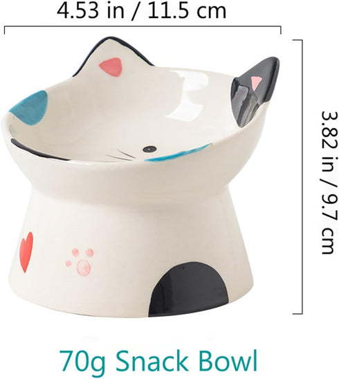 Cute Ceramic Raised Cat Bowls, Elevated Design, 15° Tilted Feeder for Flat Faced Cats, Kitten Small Dogs (Black)