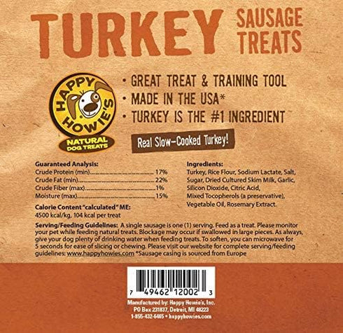 Happy Howie's Natural Dog Treats - Healthy Turkey Treats, Made in The USA, Hormone Free, 13 Pack