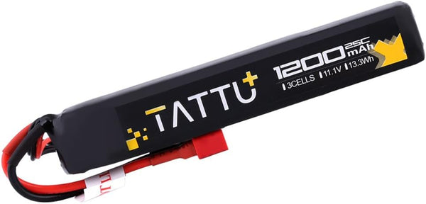 Tattu 11.1V LiPo Airsoft Stick Battery - 3S 1200mAh 25C Battery Pack with T Connector