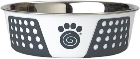 PetRageous 15002 Fiji Stainless Steel Non-Slip Dog Bowl, 6.5-Cup Capacity, 8.5-inch Diameter, White & Slate Blue
