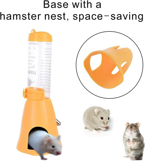 Guardians Hamster Water Bottle, Automatic Drinking Bottle with Food Container Base, 125ml, Yellow