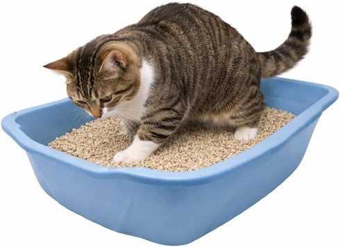Large Cat Litter Pan Blue, Open Top Kitty Litter Box Tray for Indoor Cats, High Side Design for Cleaner Floors, Easy