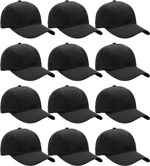 Plain Blank Black Caps with Adjustable Strap (12PCS), Medium Size