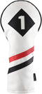 Majek Retro Golf Headcover - White Red and Black Vintage Leather Style 1 Driver Head Cover, Fits 460cc Drivers, Classic