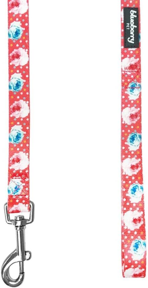 Blueberry Pet 9 Patterns Durable Dog Leash, 4 ft x 1", Large, Spring Scent Inspired Rose and Polka Dot Print