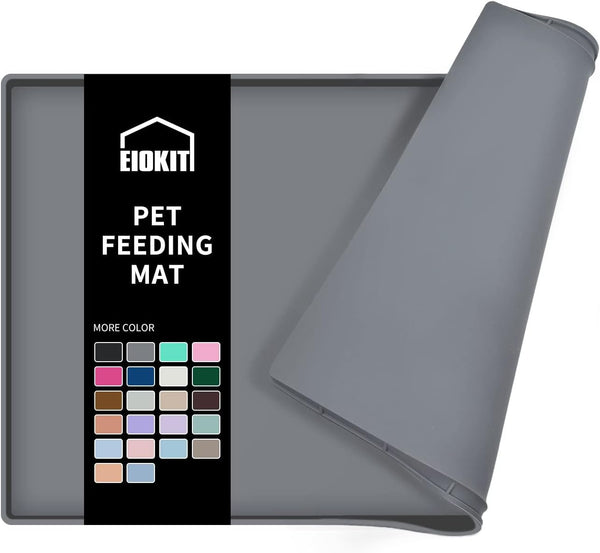 Dog Food Mat - Silicone Waterproof Non-Slip Pet Bowl Placemat with Raised Edge, 18.5" x 11.5"