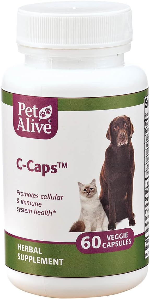 PetAlive C-Caps, All Natural Herbal Supplement for Dogs and Cats, Promotes Cellular and Immune Health, 60 Veggie Caps