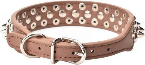 Mushrooms Spiked Rivet Studded Adjustable Microfiber Leather Pet Collars for Cats and Dogs (8.2"-10.6" Neck, Coffee)
