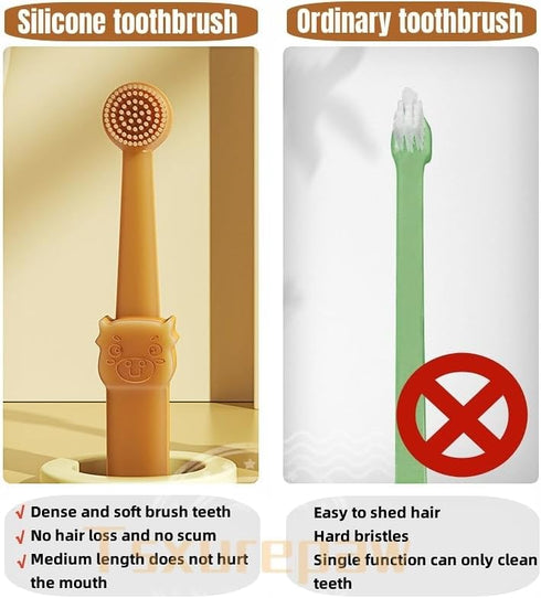 360 Dog & Cat Toothbrush Kit with Storage Cup, Silicone Mini Head Tongue Cleaning Brush, Pet Dental Care for Doggie