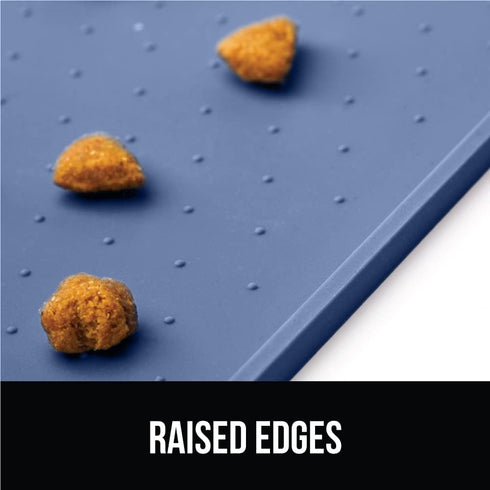 Gorilla Grip 100% Waterproof Raised Edge Silicone Pet Feeding Mat - Dog Cat Food Mats Protect Floors, 16x10, Blue