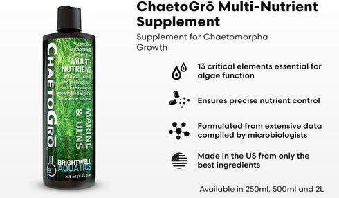 Brightwell Aquatics ChaetoGro, Algae Nutrient Supplement for Chaetomorpha Growth in Marine Fish Tanks, 67.6 fl oz