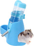 3 in 1 Hamster Hanging Water Bottle, Auto Dispenser with Base for Dwarf Hamster, Mouse, Rat, Hedgehog (80ML, Blue)
