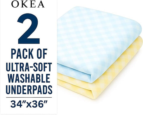 OKEA 2 Pack Ultra-Soft 4-Layer Washable Underpads, 34x36 Premium Cotton Grid Incontinence &