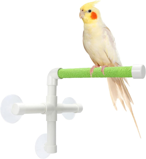 Bird Portable Suction Cup Shower Perch, Window Wall Standing Platform for Parrot Parakeet Conure Cockatiel (Random