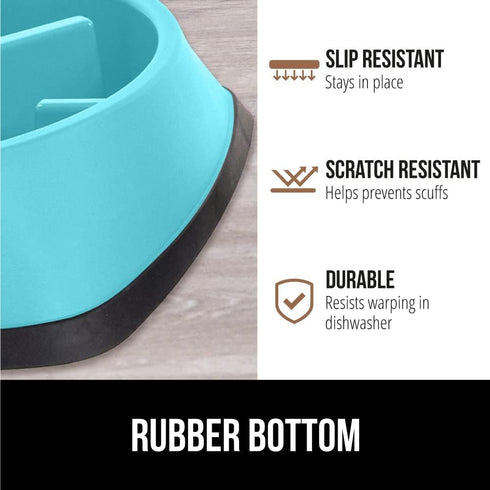 Gorilla Grip Slow Feeder Dog and Cat Bowls, Interactive Puzzle Toy for Food Training, 1 Cup Turquoise, 100% BPA Free,