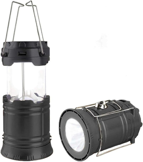 LED Camping Lantern, Solar and Rechargeable, Portable Light for Daily, Camp, Hiking, Emergency, Black
